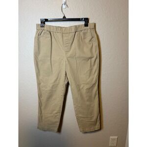 Lands' End Women's Khaki Mid Rise Elastic Waist Crop Pants Size 14